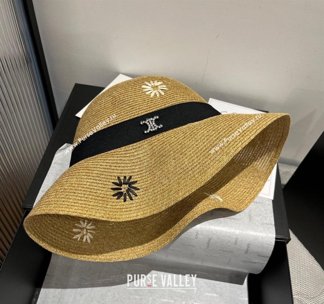 Celine Straw Bucket Hat with Bloom Black 2025 (XMN-250318078)