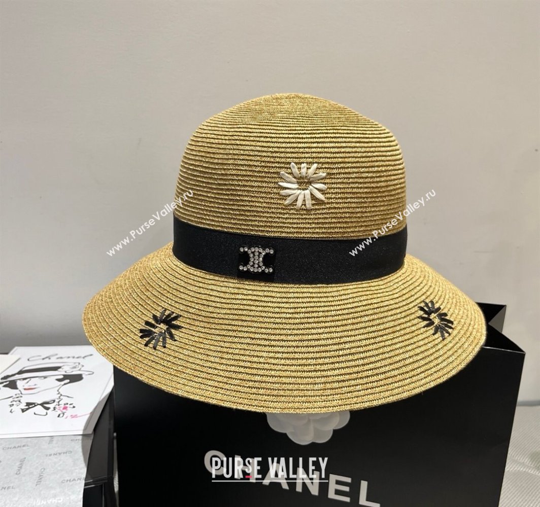 Celine Straw Bucket Hat with Bloom Black 2025 (XMN-250318078)