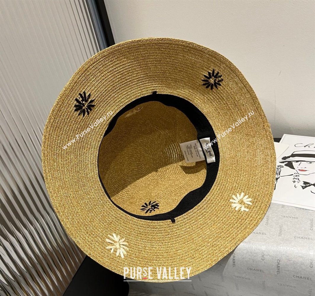 Celine Straw Bucket Hat with Bloom Black 2025 (XMN-250318078)