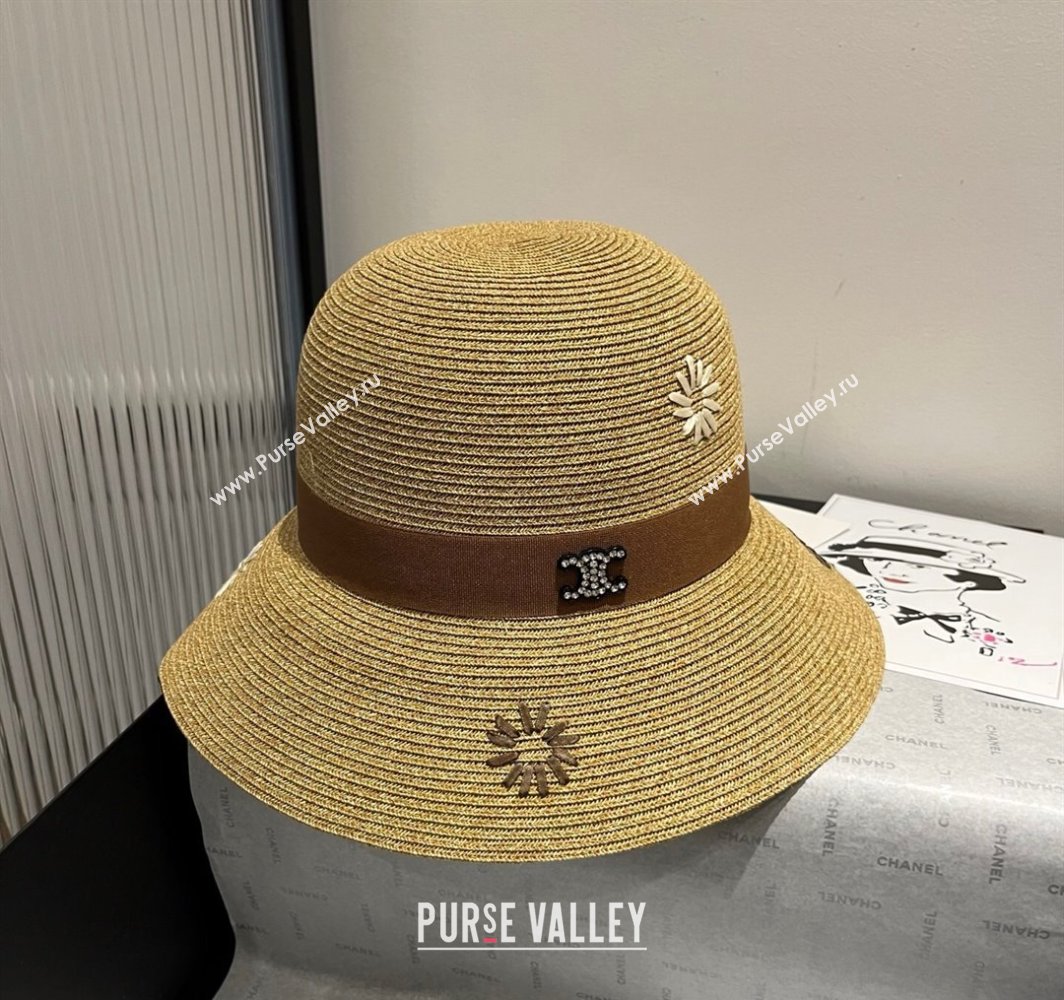 Celine Straw Bucket Hat with Bloom Brown 2025 (XMN-250318079)