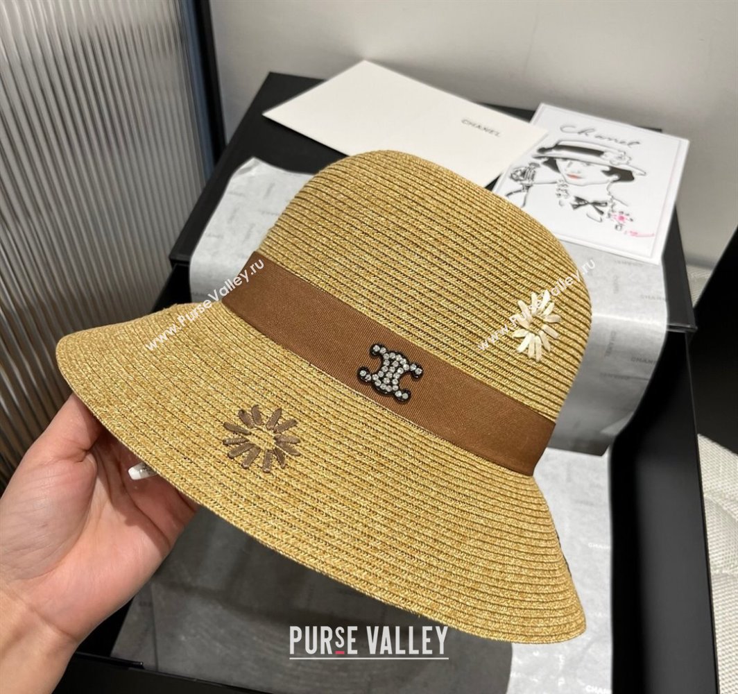 Celine Straw Bucket Hat with Bloom Brown 2025 (XMN-250318079)