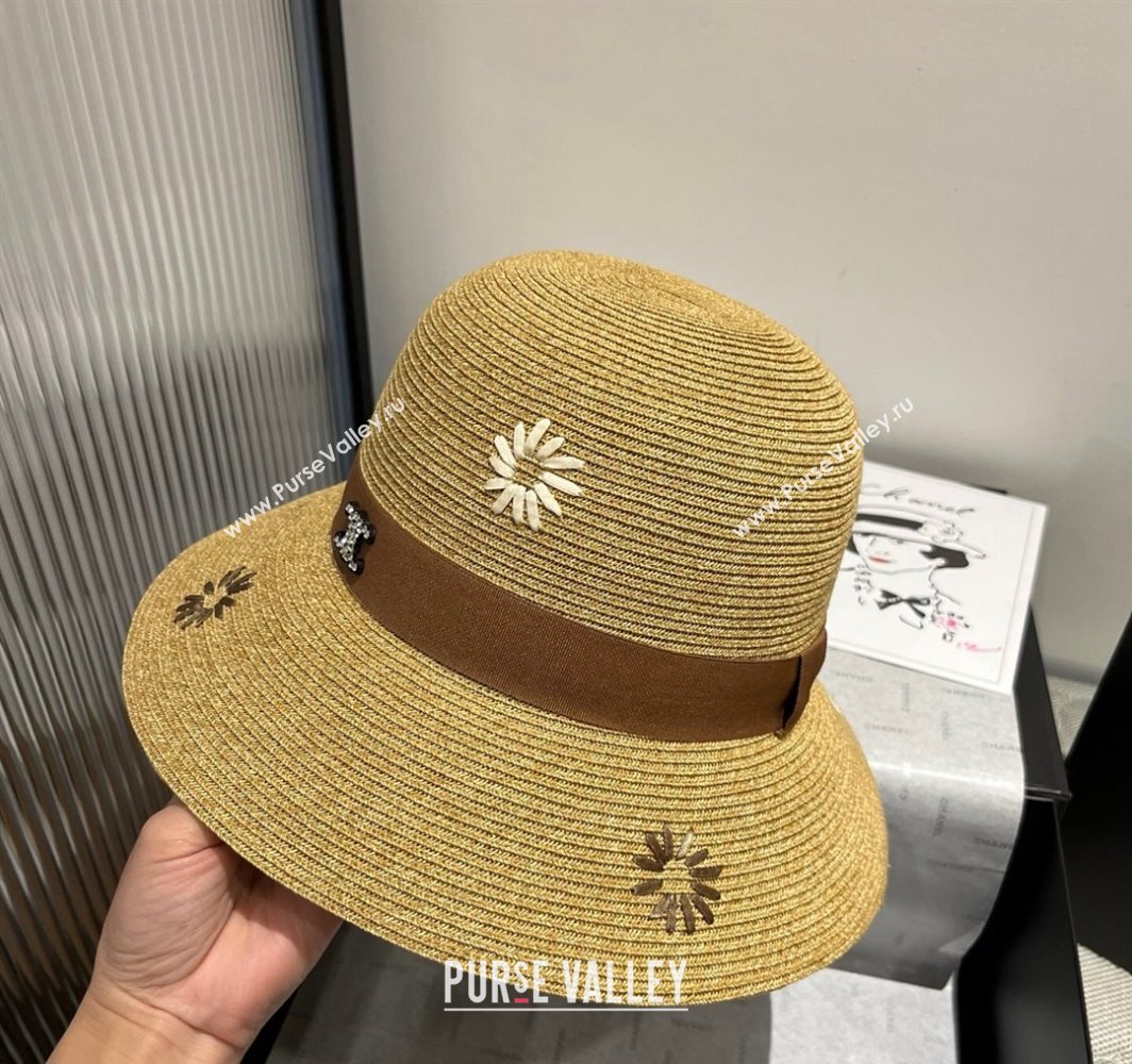 Celine Straw Bucket Hat with Bloom Brown 2025 (XMN-250318079)