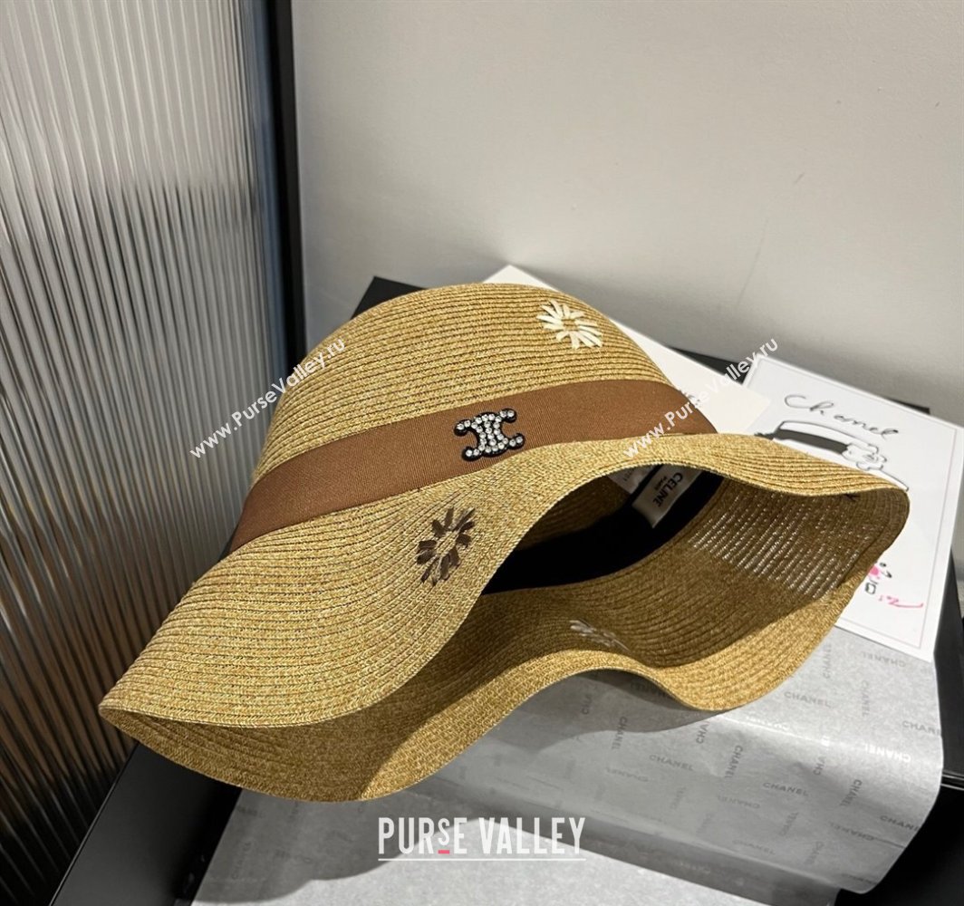 Celine Straw Bucket Hat with Bloom Brown 2025 (XMN-250318079)