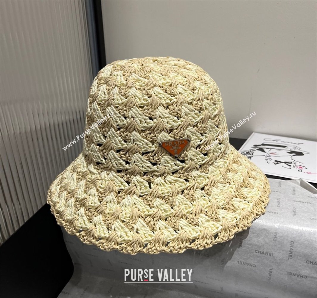 Prada Triangle Straw Bucket Hat Beige/Khaki 2025 (XMN-250318081)