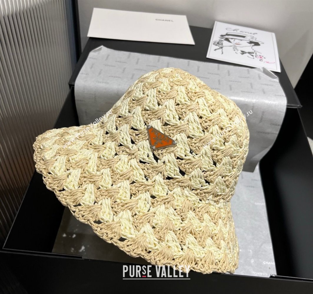 Prada Triangle Straw Bucket Hat Beige/Khaki 2025 (XMN-250318081)
