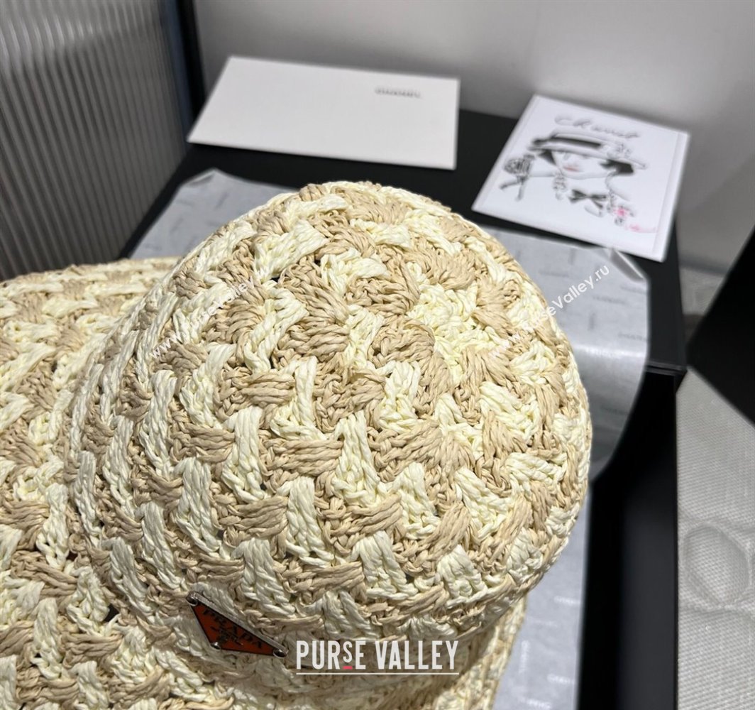Prada Triangle Straw Bucket Hat Beige/Khaki 2025 (XMN-250318081)