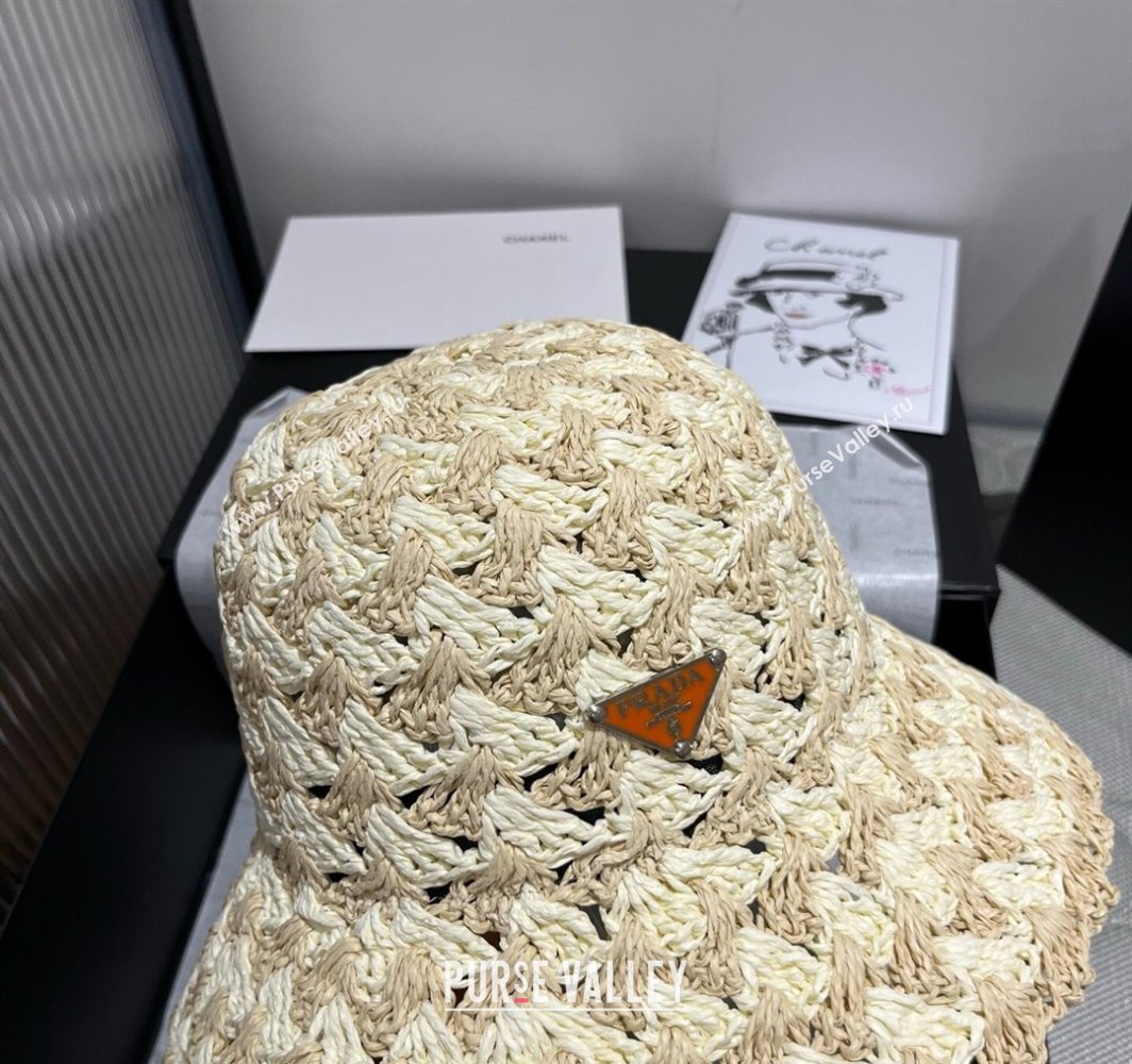 Prada Triangle Straw Bucket Hat Beige/Khaki 2025 (XMN-250318081)
