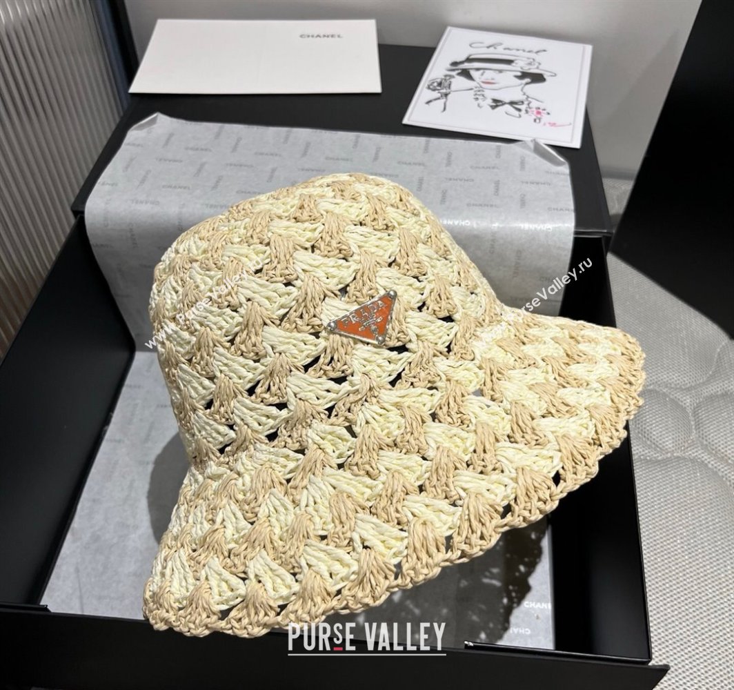 Prada Triangle Straw Bucket Hat Beige/Khaki 2025 (XMN-250318081)
