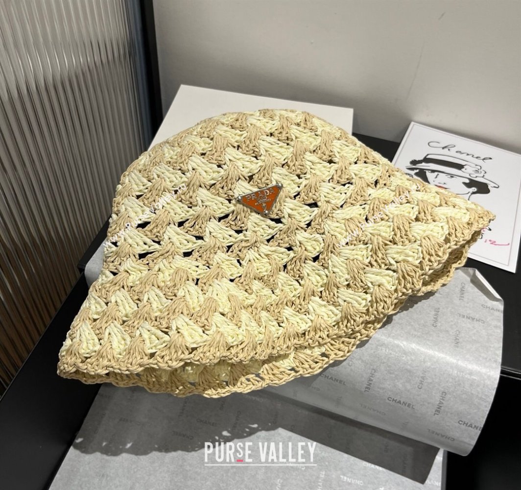 Prada Triangle Straw Bucket Hat Beige/Khaki 2025 (XMN-250318081)