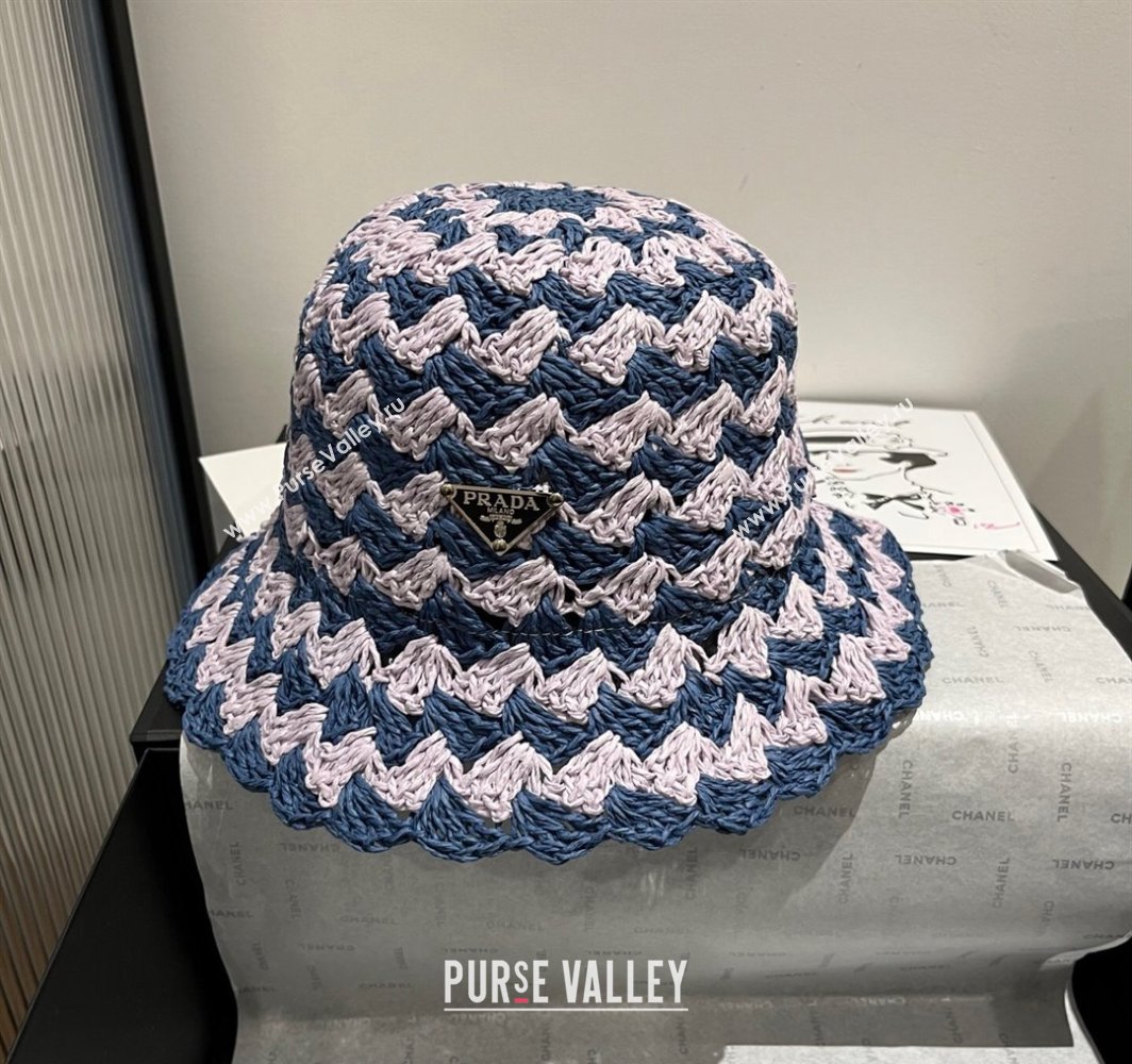 Prada Triangle Straw Bucket Hat Pink/Blue 2025 (XMN-250318082)