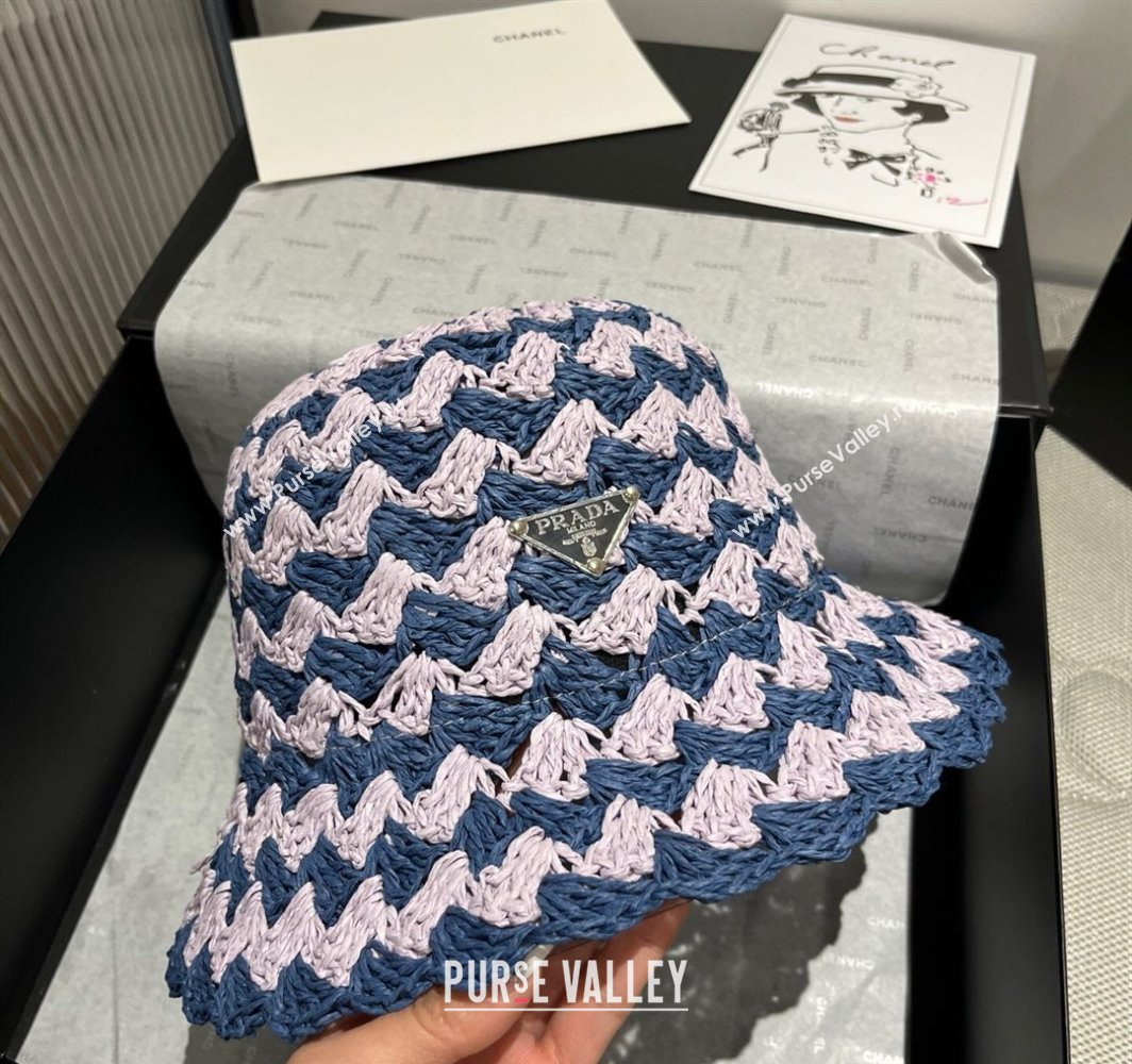 Prada Triangle Straw Bucket Hat Pink/Blue 2025 (XMN-250318082)