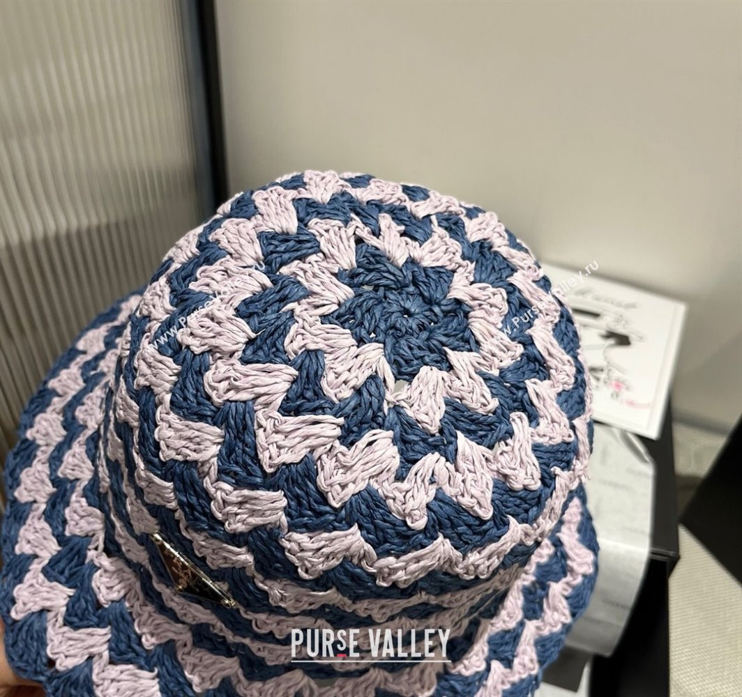 Prada Triangle Straw Bucket Hat Pink/Blue 2025 (XMN-250318082)