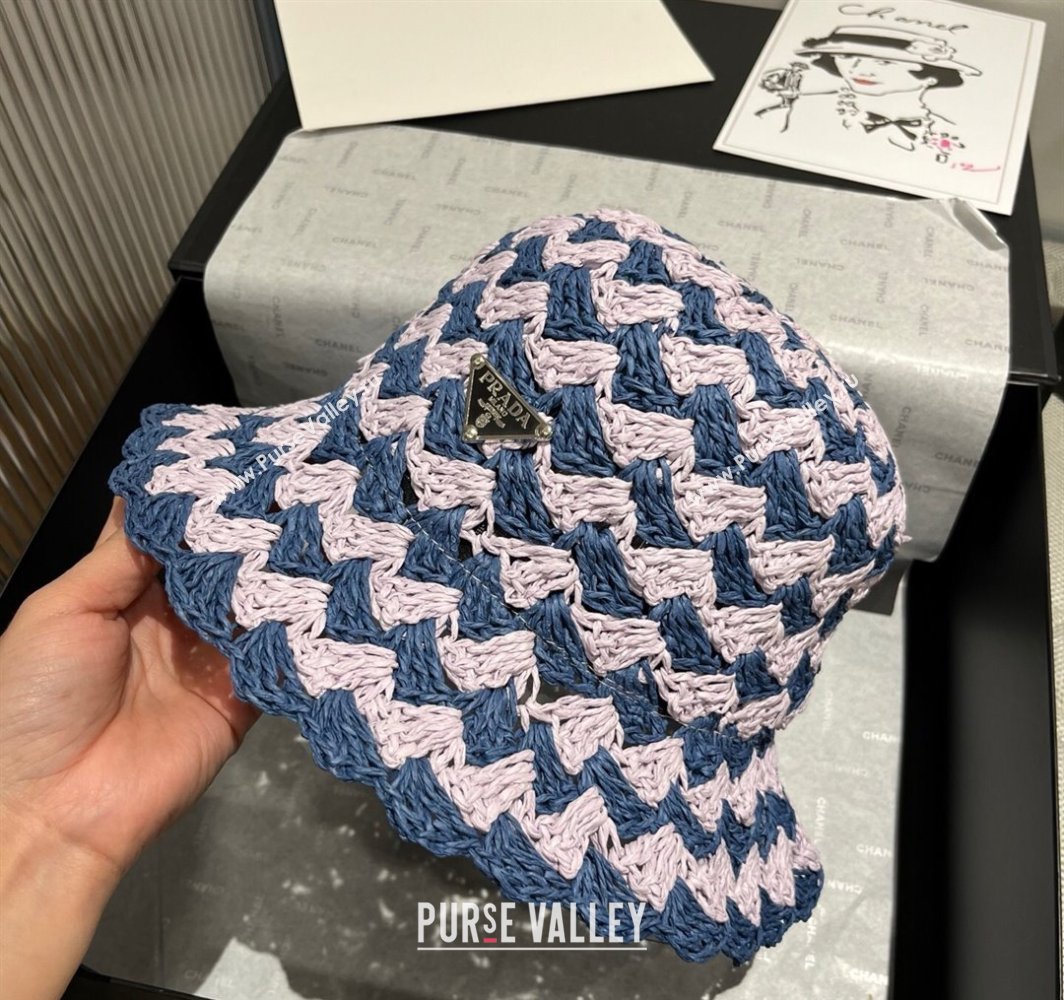 Prada Triangle Straw Bucket Hat Pink/Blue 2025 (XMN-250318082)