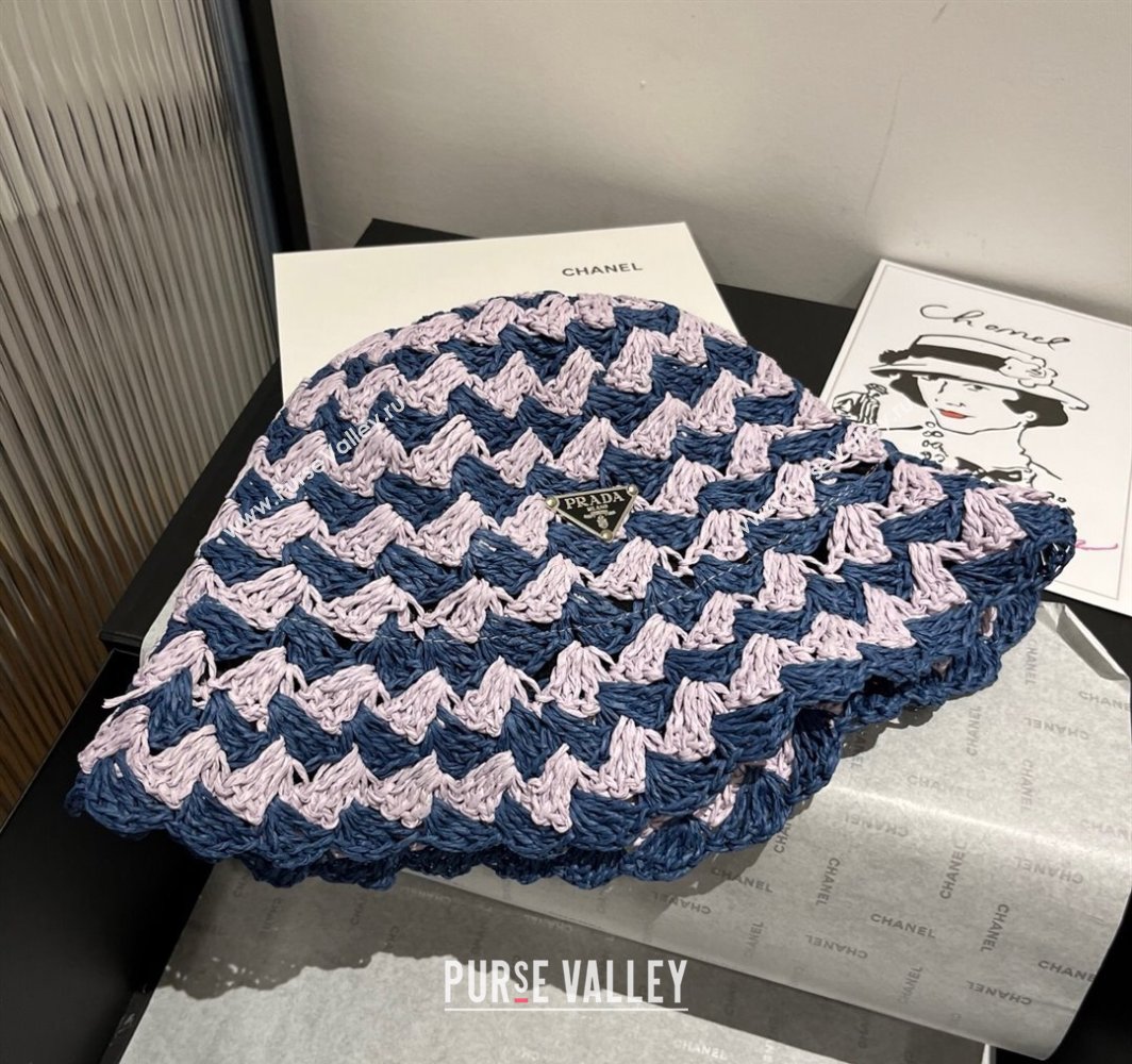 Prada Triangle Straw Bucket Hat Pink/Blue 2025 (XMN-250318082)
