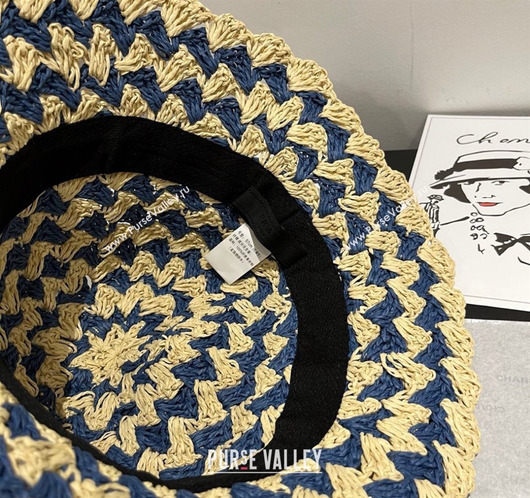 Prada Triangle Straw Bucket Hat Beige/Blue 2025 (XMN-250318083)