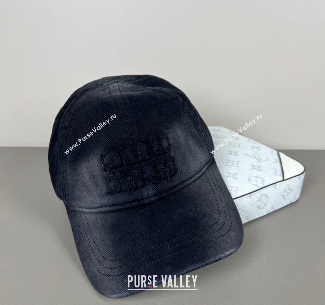 Miu Miu Washed Denim Baseball Hat Black 2025 0317 (SHI-250317096)