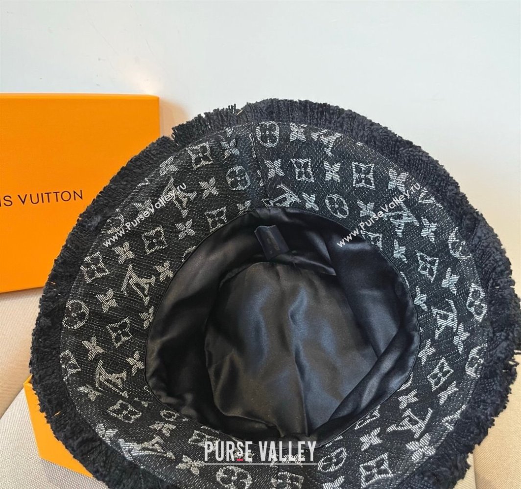 Louis Vuitton Monogram Denim Bucket Hat with Fringe Trim Black 2025 (XMN-250318036)