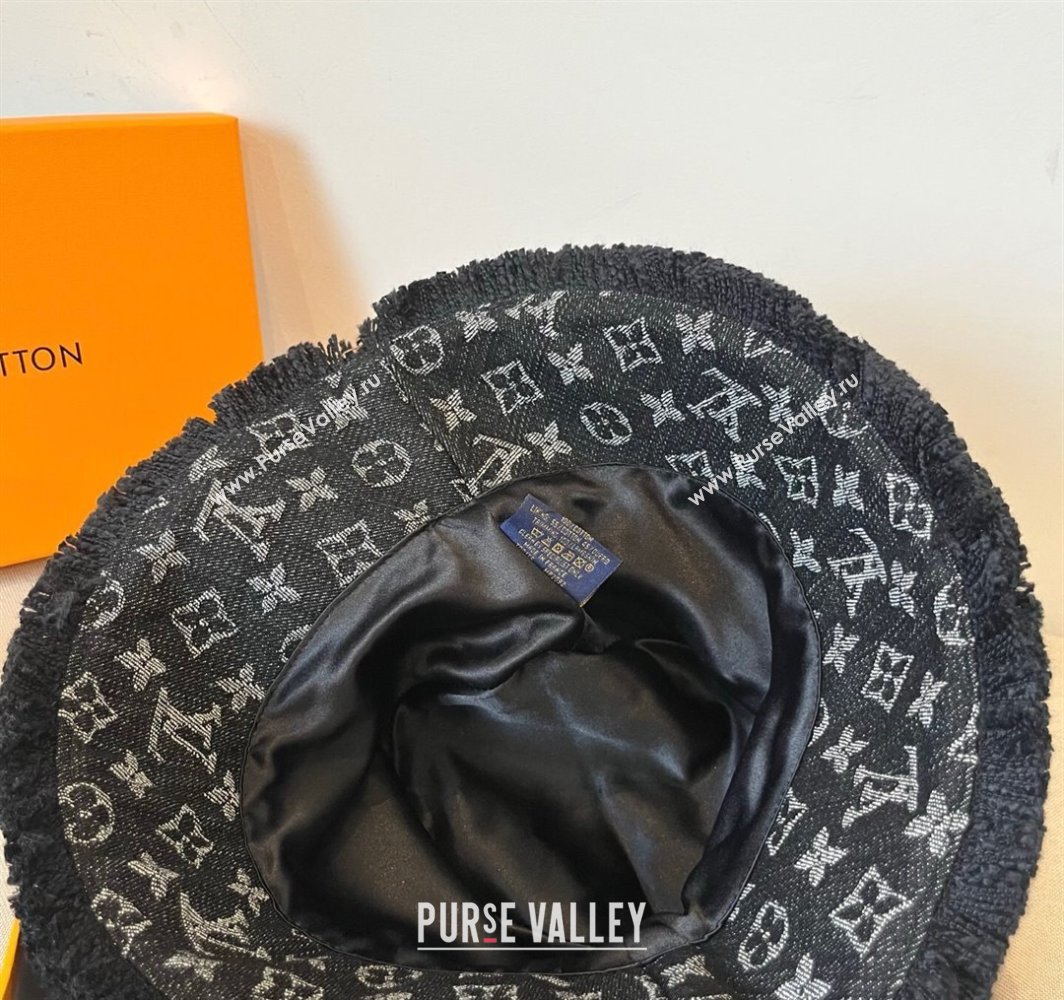 Louis Vuitton Monogram Denim Bucket Hat with Fringe Trim Black 2025 (XMN-250318036)