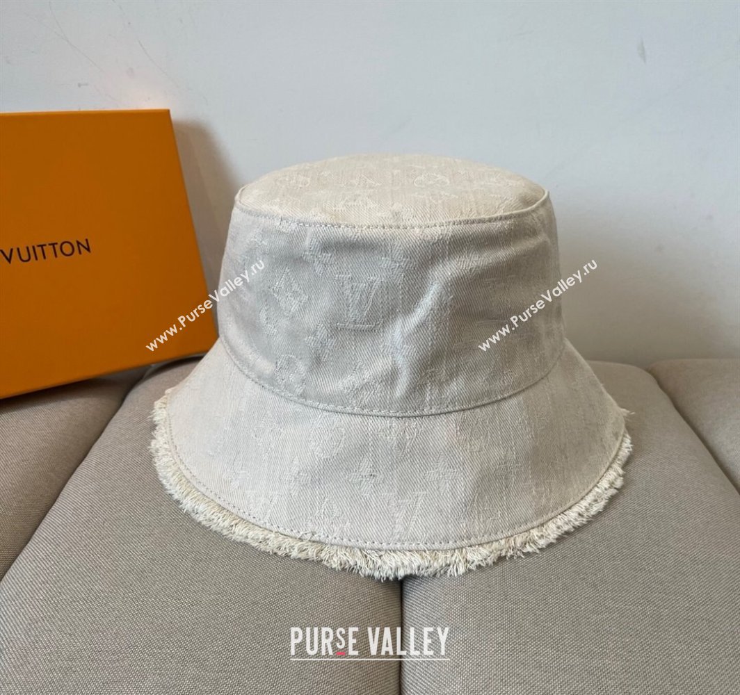 Louis Vuitton Monogram Denim Bucket Hat with Fringe Trim White 2025 (XMN-250318038)