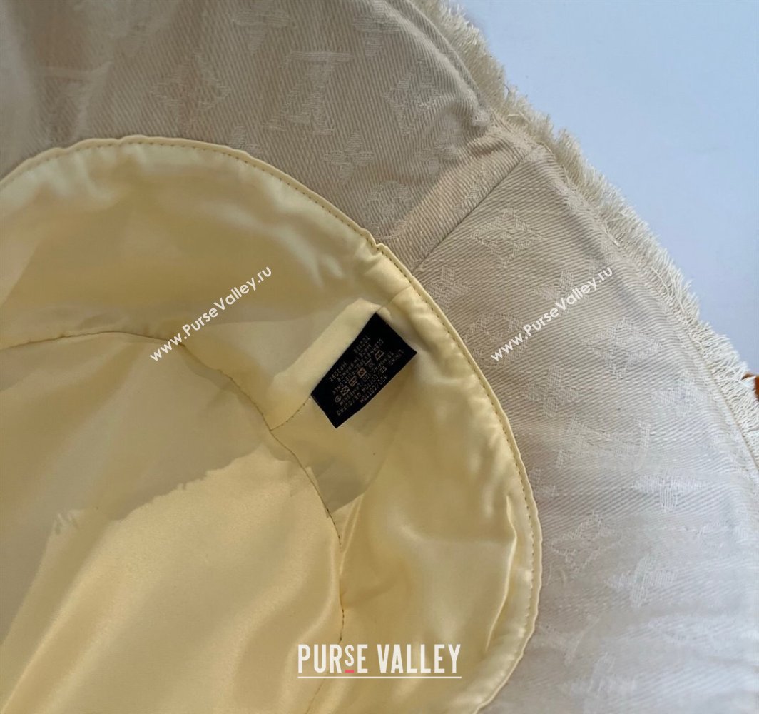 Louis Vuitton Monogram Denim Bucket Hat with Fringe Trim White 2025 (XMN-250318038)