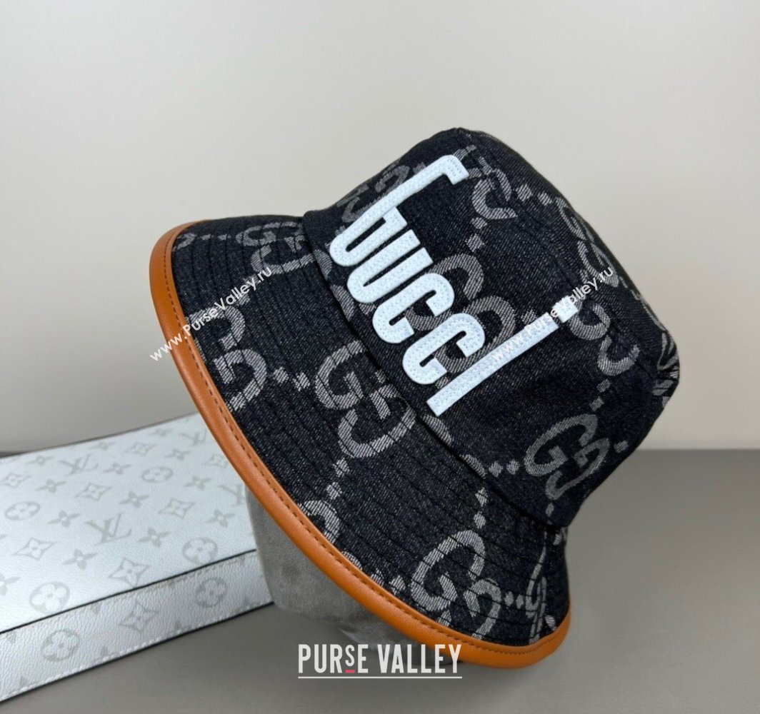 Gucci GG Denim Bucket Hat with GUCCI Black/White 2025 0317 (SHI-250317126)