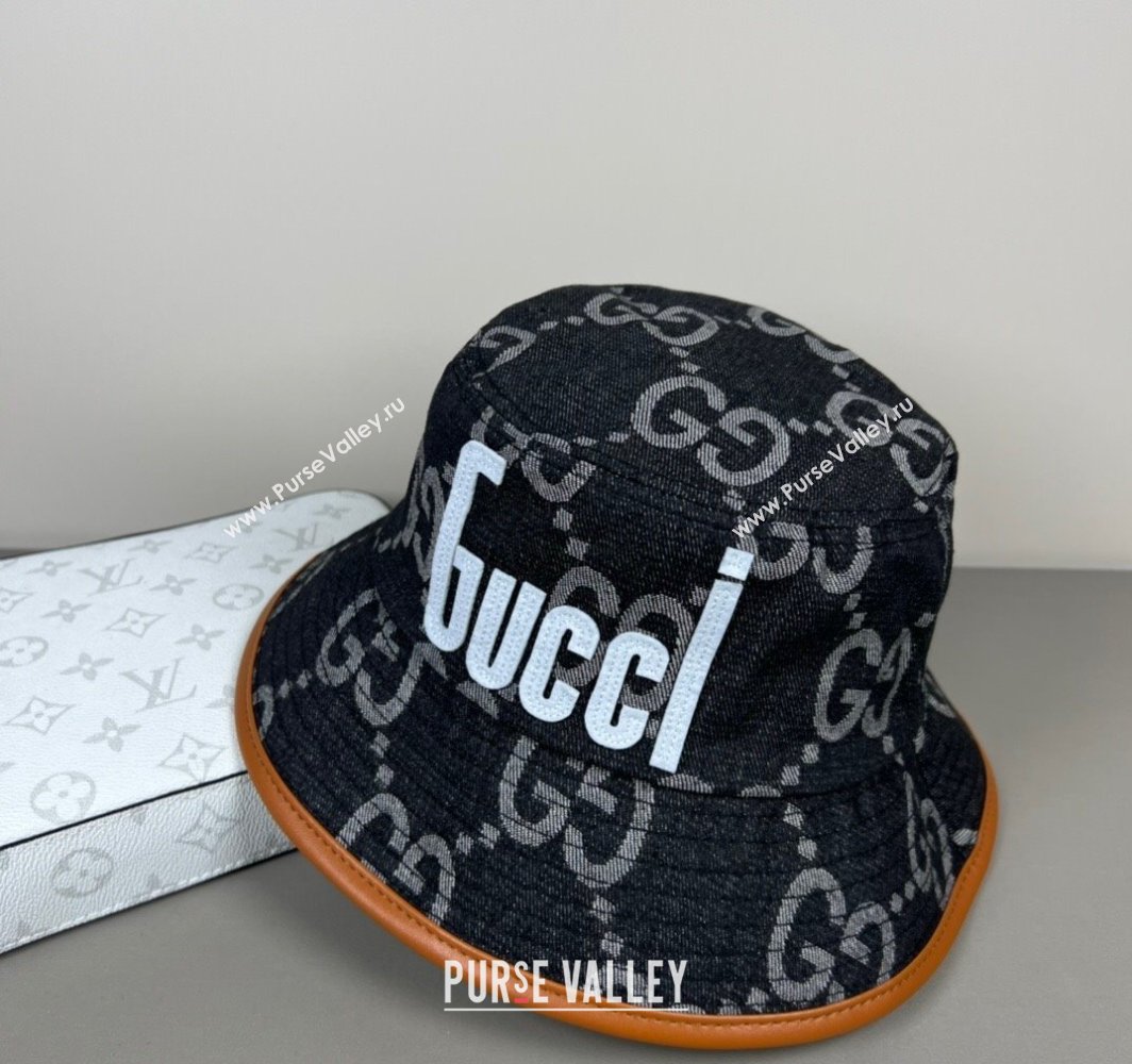 Gucci GG Denim Bucket Hat with GUCCI Black/White 2025 0317 (SHI-250317126)