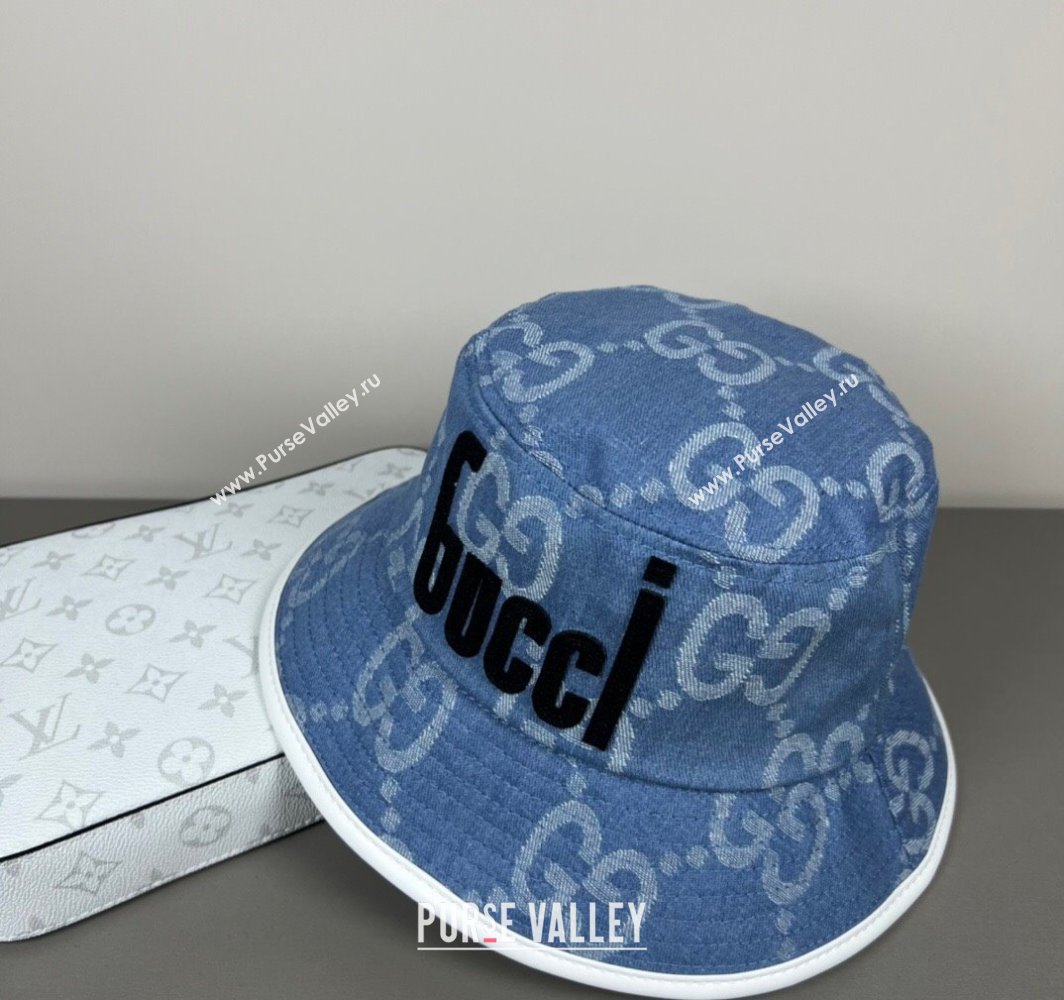 Gucci GG Denim Bucket Hat with GUCCI Blue/Black 2025 0317 (SHI-250317127)