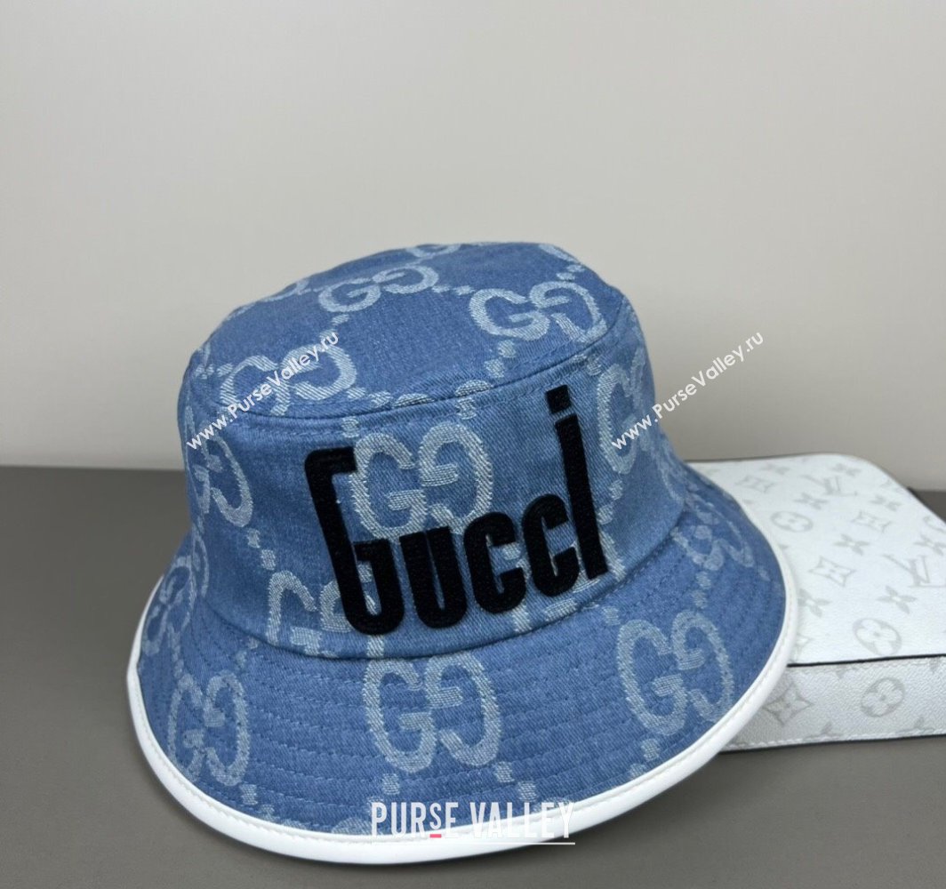 Gucci GG Denim Bucket Hat with GUCCI Blue/Black 2025 0317 (SHI-250317127)