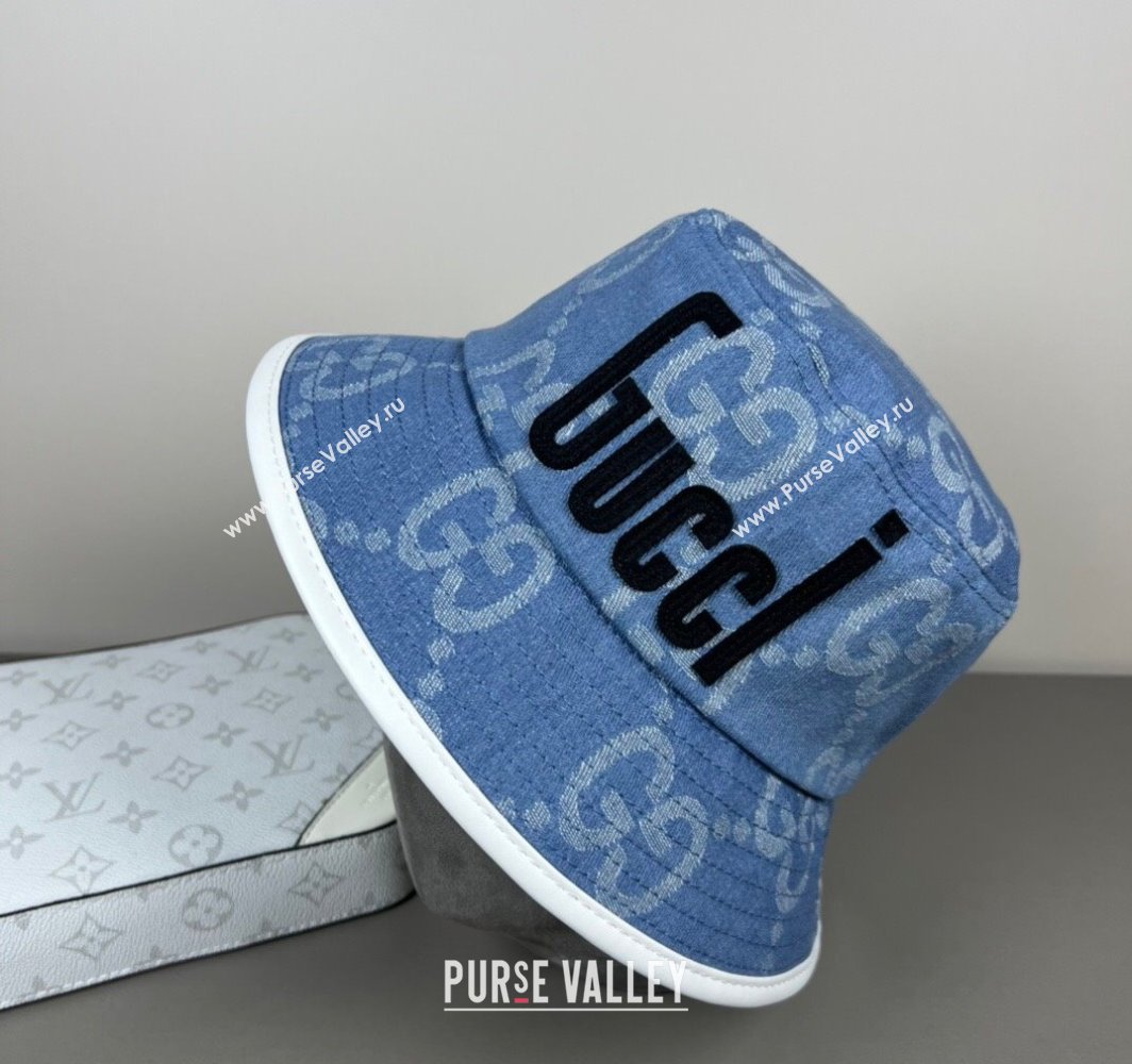 Gucci GG Denim Bucket Hat with GUCCI Blue/Black 2025 0317 (SHI-250317127)