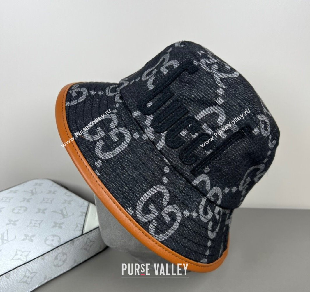 Gucci GG Denim Bucket Hat with GUCCI Black2 2025 0317 (SHI-250317128)