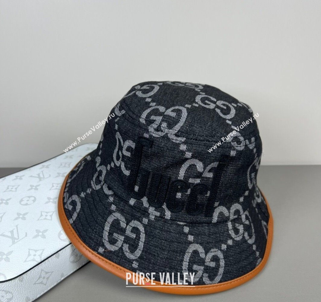 Gucci GG Denim Bucket Hat with GUCCI Black2 2025 0317 (SHI-250317128)