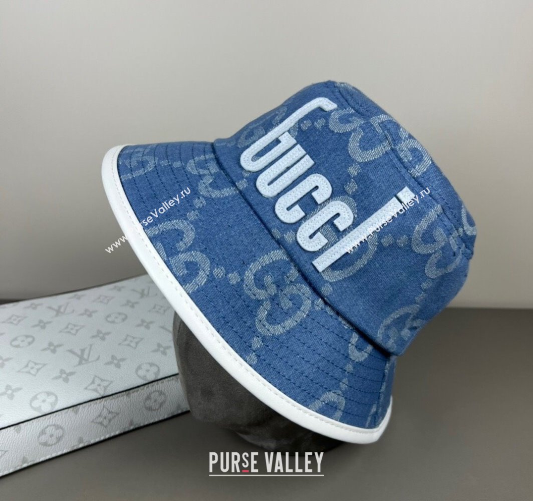 Gucci GG Denim Bucket Hat with GUCCI Blue/White 2025 0317 (SHI-250317129)