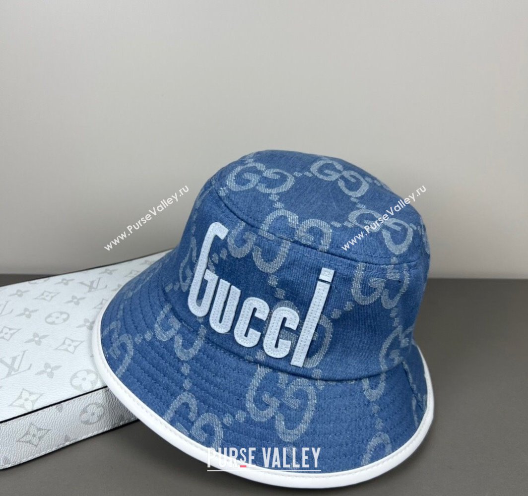 Gucci GG Denim Bucket Hat with GUCCI Blue/White 2025 0317 (SHI-250317129)