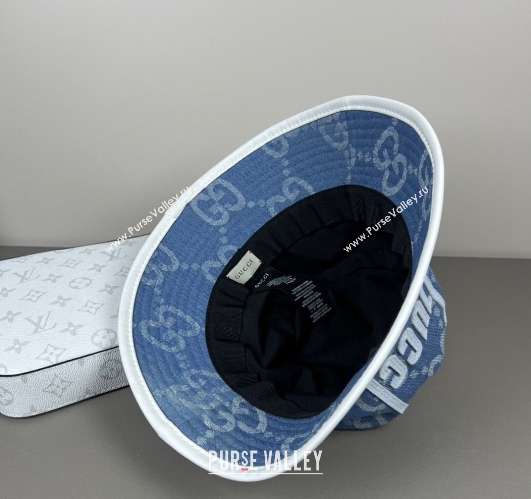 Gucci GG Denim Bucket Hat with GUCCI Blue/White 2025 0317 (SHI-250317129)