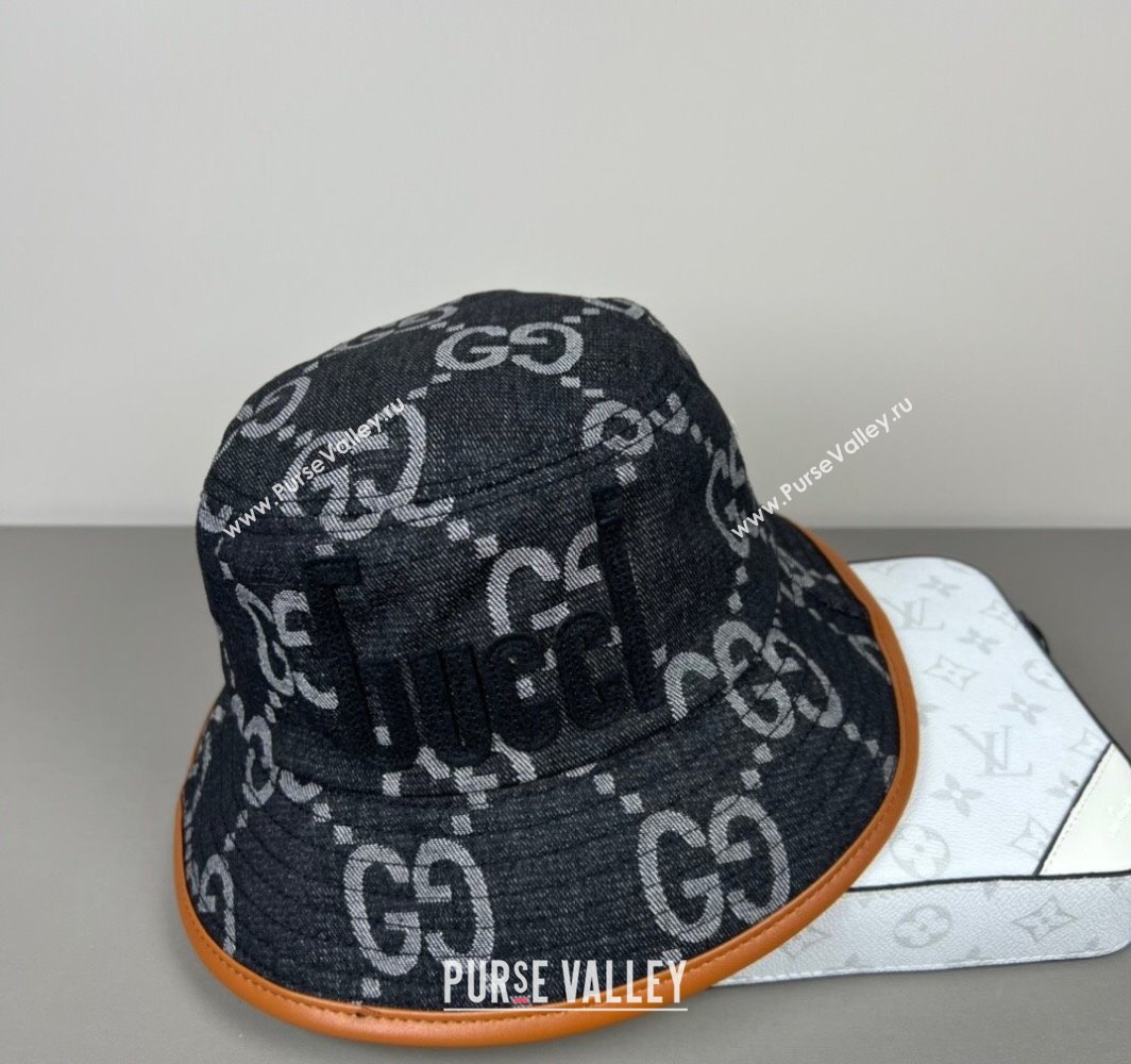 Gucci GG Denim Bucket Hat with GUCCI Black2 2025 0317 (SHI-250317128)