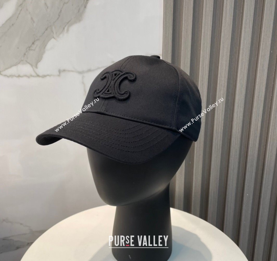 Celine Canvas Baseball Hat with One-Tone Logo Black 2025 (SHI-250318015)