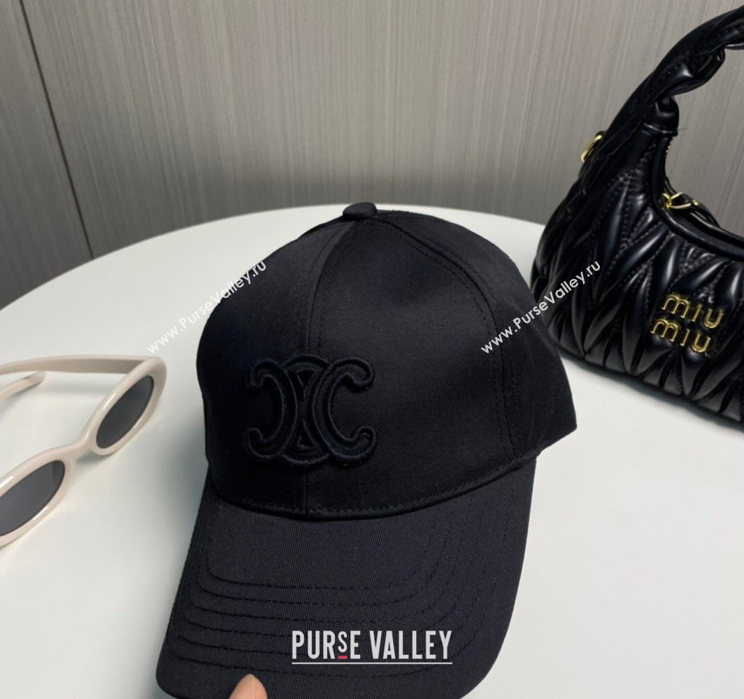 Celine Canvas Baseball Hat with One-Tone Logo Black 2025 (SHI-250318015)