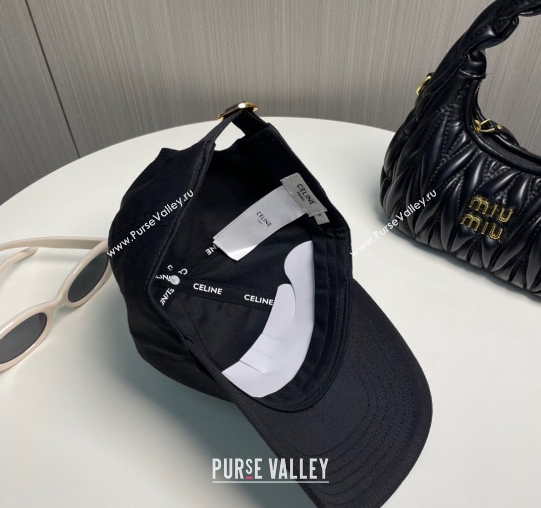 Celine Canvas Baseball Hat with One-Tone Logo Black 2025 (SHI-250318015)
