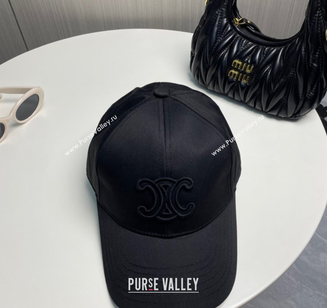 Celine Canvas Baseball Hat with One-Tone Logo Black 2025 (SHI-250318015)