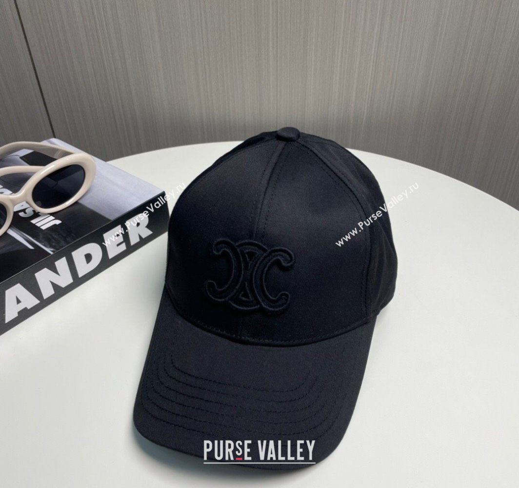 Celine Canvas Baseball Hat with One-Tone Logo Black 2025 (SHI-250318015)