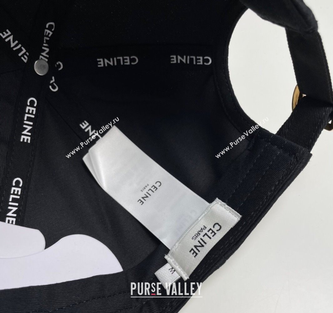 Celine Canvas Baseball Hat with One-Tone Logo Black 2025 (SHI-250318015)