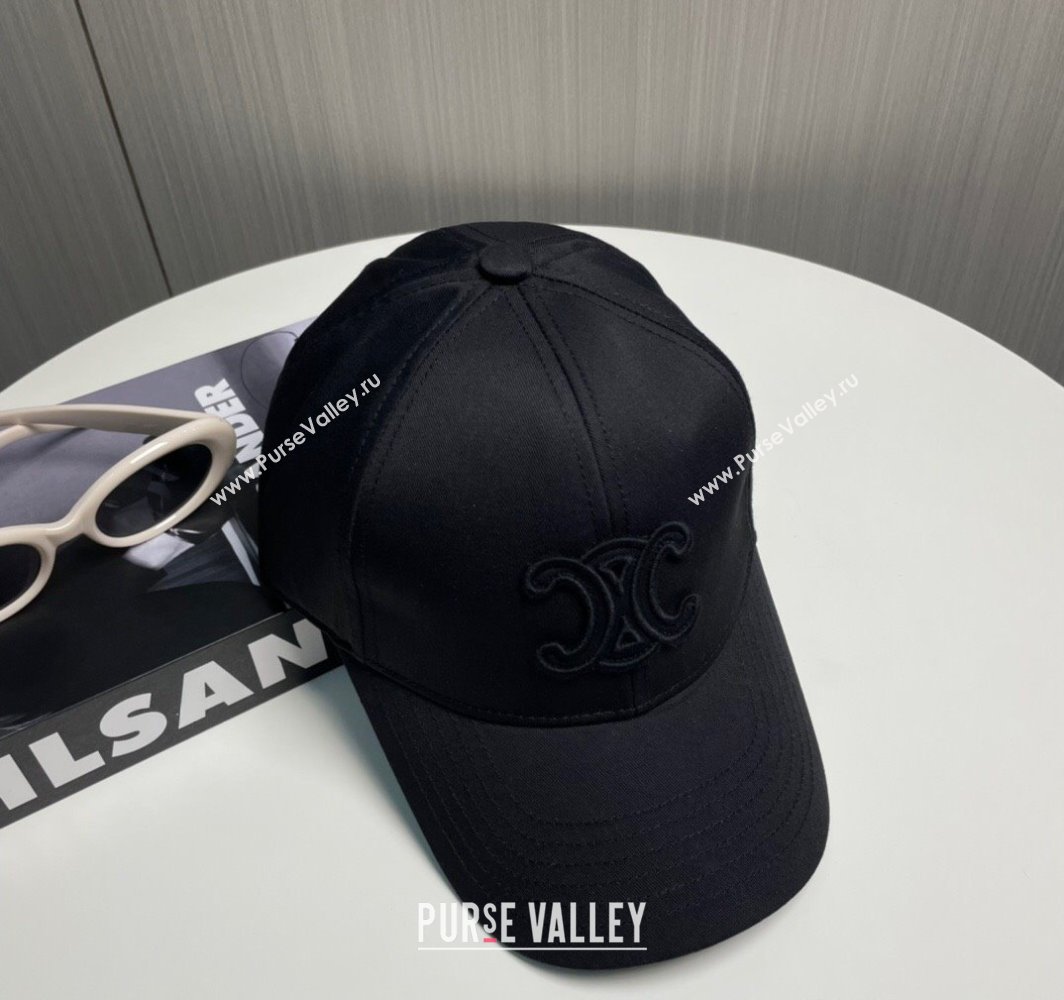 Celine Canvas Baseball Hat with One-Tone Logo Black 2025 (SHI-250318015)