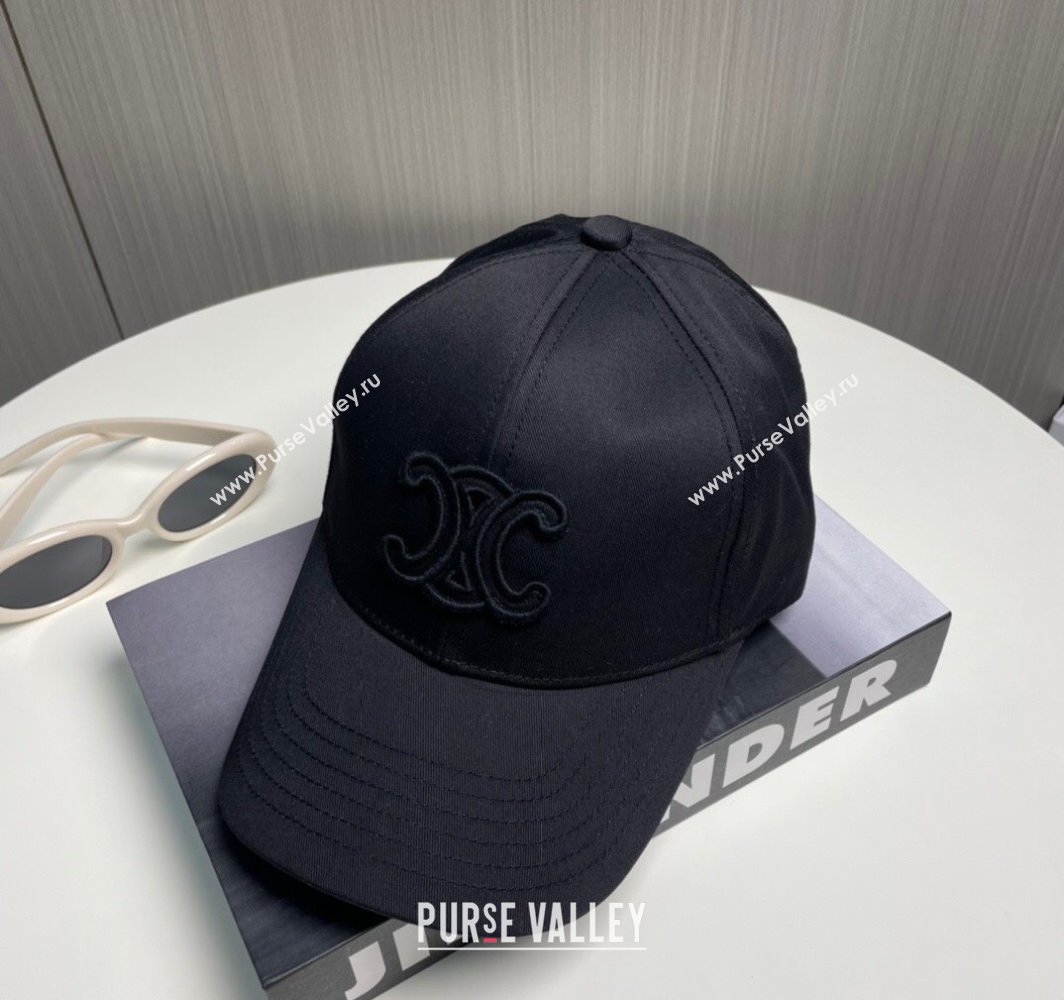Celine Canvas Baseball Hat with One-Tone Logo Black 2025 (SHI-250318015)