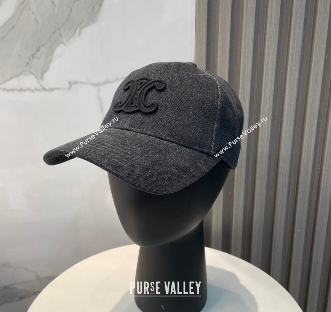 Celine Denim Baseball Hat with One-Tone Logo Black 2025 (SHI-250318016)