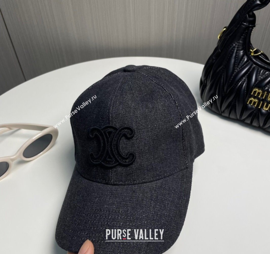 Celine Denim Baseball Hat with One-Tone Logo Black 2025 (SHI-250318016)