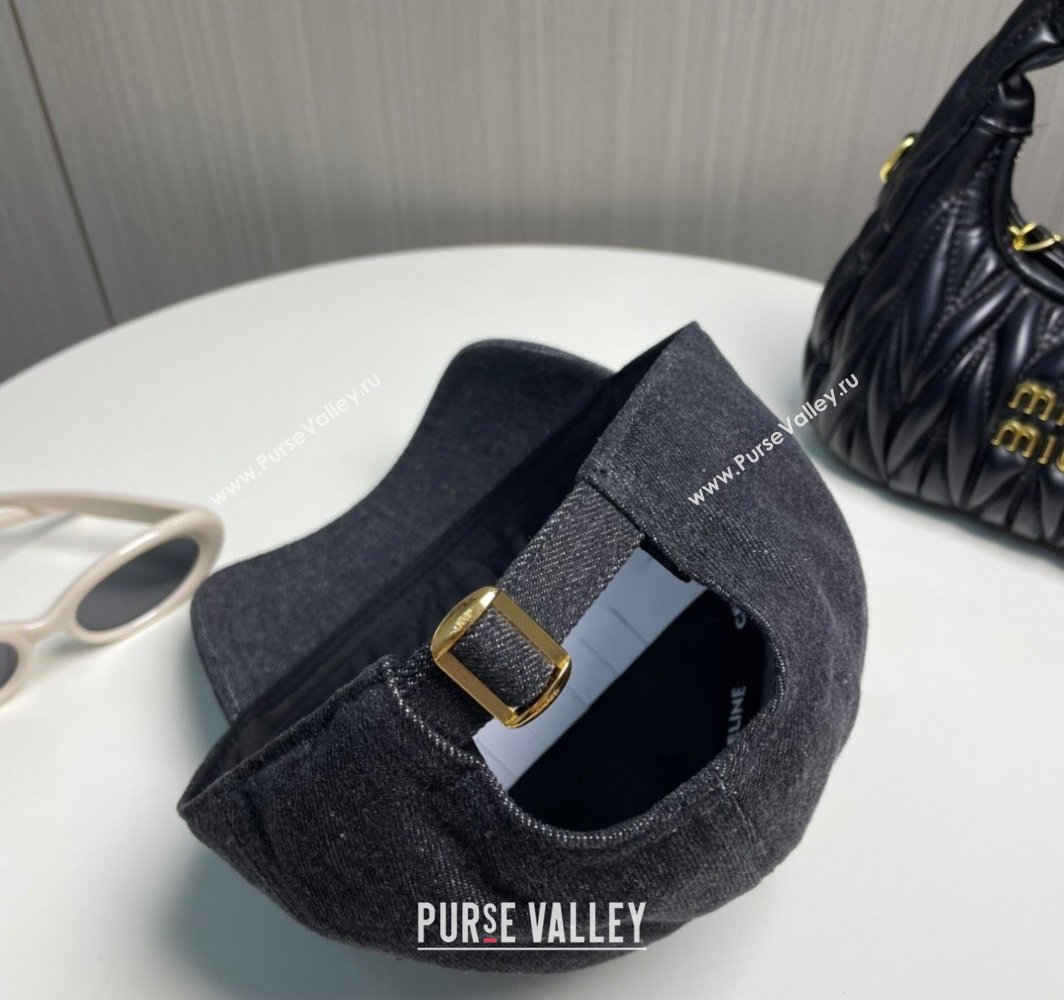 Celine Denim Baseball Hat with One-Tone Logo Black 2025 (SHI-250318016)