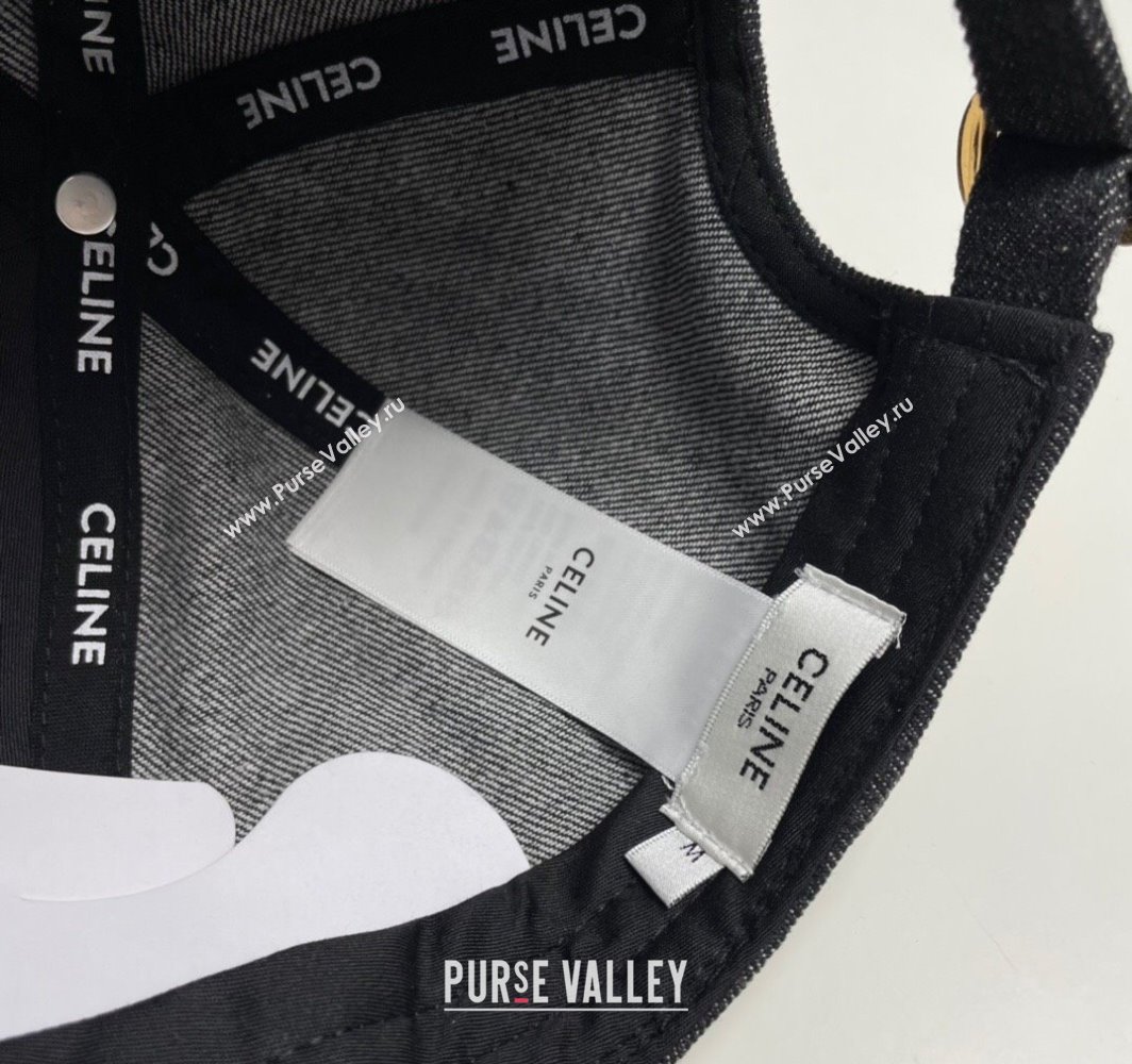 Celine Denim Baseball Hat with One-Tone Logo Black 2025 (SHI-250318016)