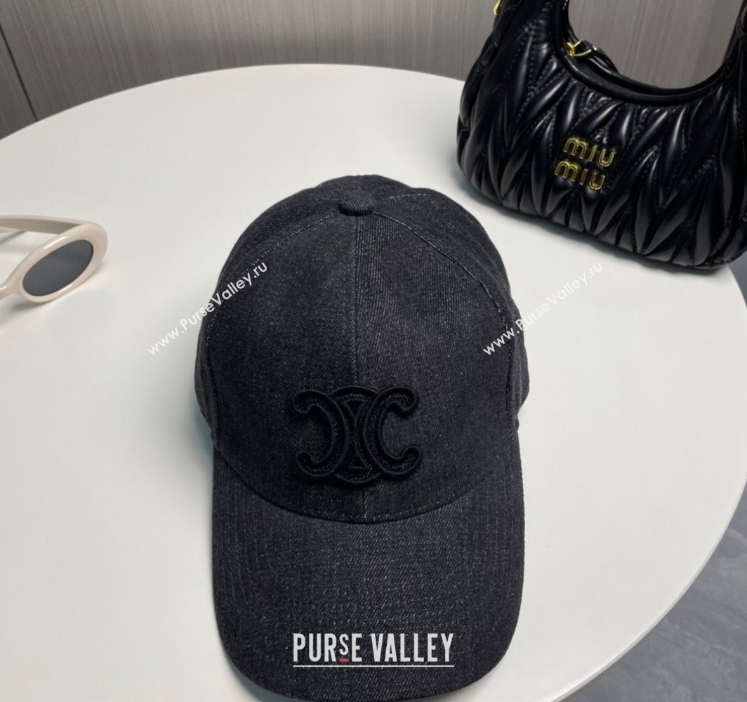 Celine Denim Baseball Hat with One-Tone Logo Black 2025 (SHI-250318016)