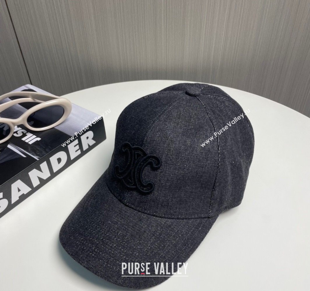 Celine Denim Baseball Hat with One-Tone Logo Black 2025 (SHI-250318016)