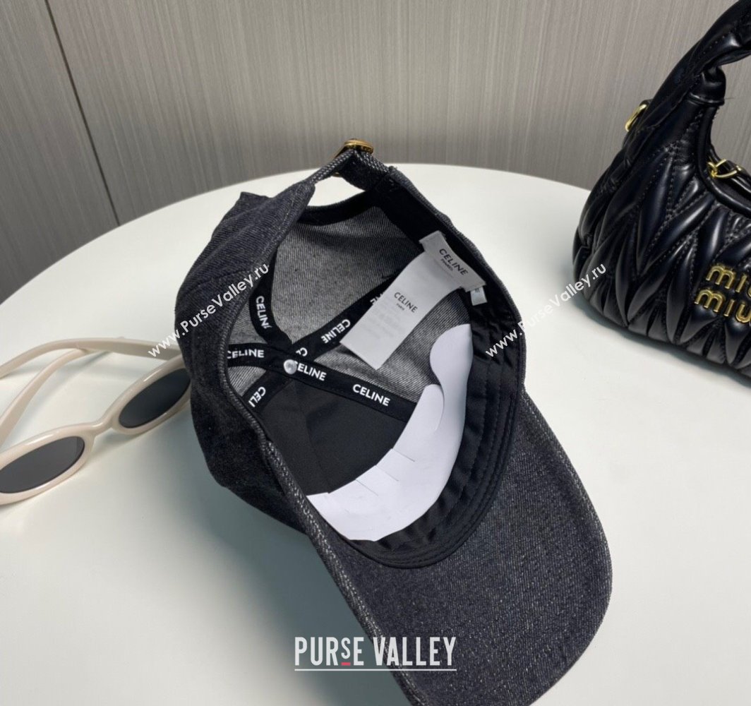 Celine Denim Baseball Hat with One-Tone Logo Black 2025 (SHI-250318016)